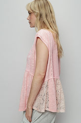 POL Embroidered Detail Boat Neck Cap Sleeve Lace Blouse OutfitFlow